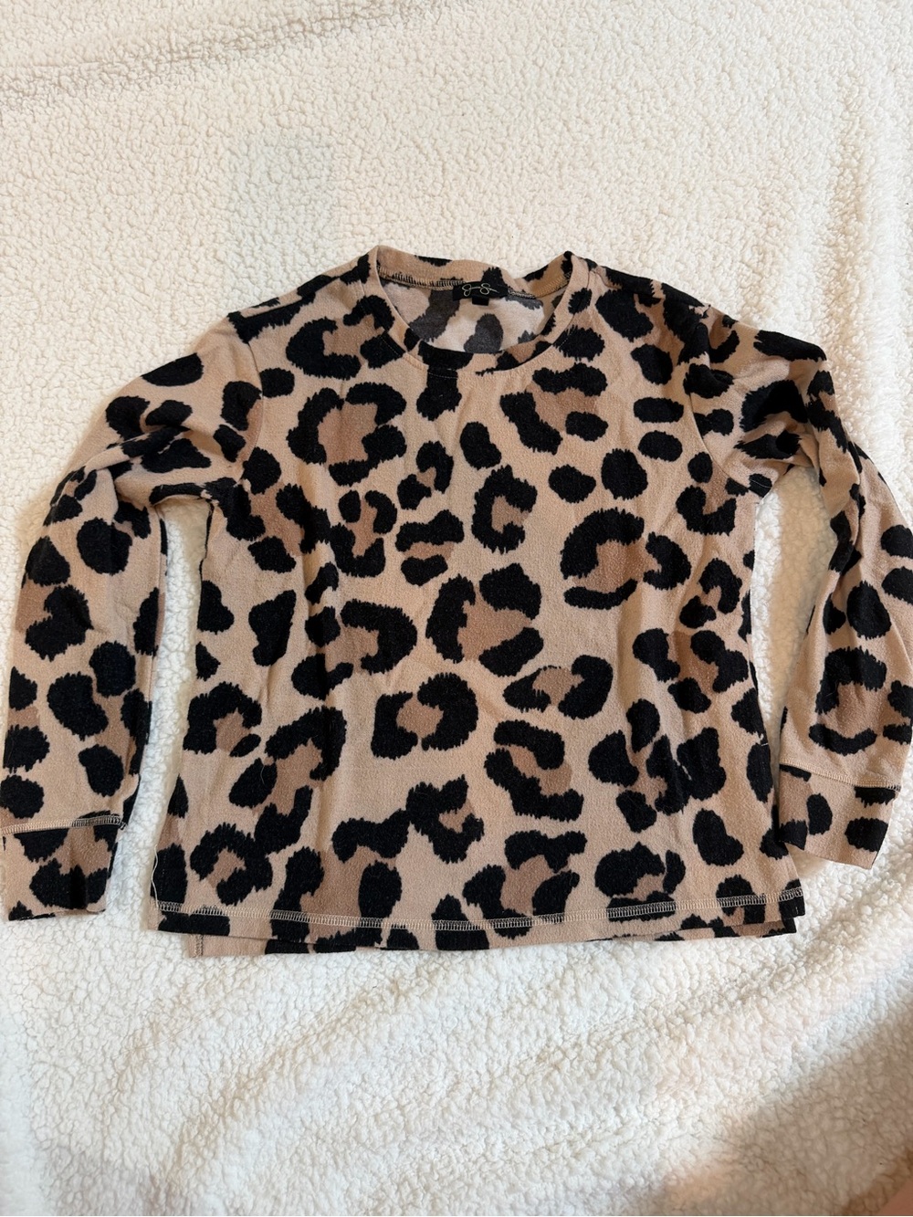 Jessica Simpson Leopard Print Long Sleeve Top Tan Black Size Small Side Slits